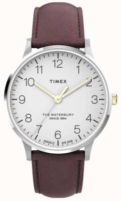 Timex Waterbury-klassieker voor heren | witte wijzerplaat | bruine leren band TW2V28800