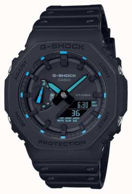 Casio G-shock 2100 utility black serie blauwe details GA-2100-1A2ER