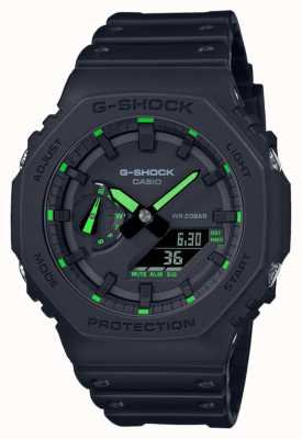 Casio G-shock 2100 utility black serie neon groene details GA-2100-1A3ER