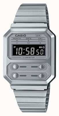 Casio Collectie vintage RVS digitaal horloge A100WE-7BEF