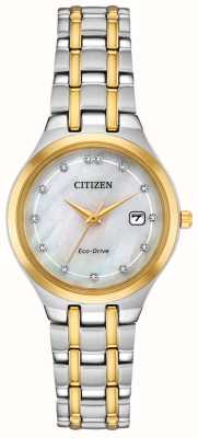Citizen Dames silhouet diamant | eco rijden | parelmoer wijzerplaat | tweekleurige roestvrijstalen armband EW2488-57D