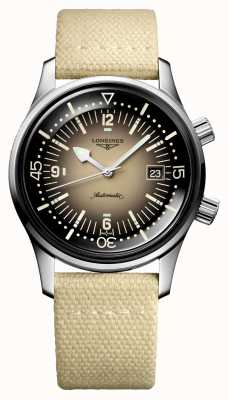 LONGINES Legend duiker horloge met beige stoffen band L37744302