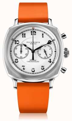 Duckworth Prestex Bolton chronograaf | witte wijzerplaat | oranje rubberen band D531-02-OR