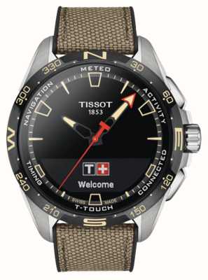 Tissot T-Touch Connect solar titanium (47,5 mm) zwarte wijzerplaat / beige band van synthetisch generfd rundleer T1214204705107