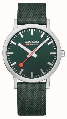 Mondaine Klassiek horloge met een bosgroene stoffen band van 36 mm A660.30314.60SBF