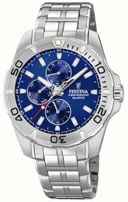 estina Multifunctioneel herenhorloge met stalen armband blauwe wijzerplaat F20445/2