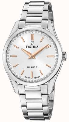 Festina Dames stalen horloge met cz set & stalen armband F20583/1