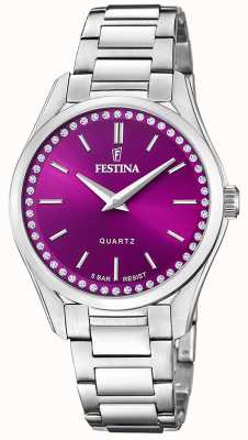 Festina Dames stalen horloge met cz set & stalen armband F20583/2