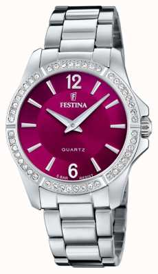 Festina Dames stalen horloge met cz set & stalen armband F20593/2