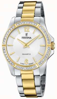 Festina Dames two tone horloge met cz set & stalen armband F20594/1