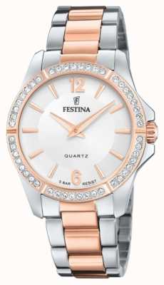 Festina Dames rose-pltd. horloge met cz set & stalen armband F20595/1
