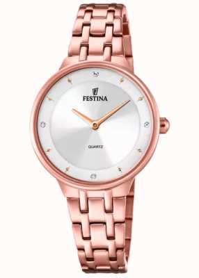 Festina Dames rose-pltd. horloge met cz set & stalen armband F20602/1