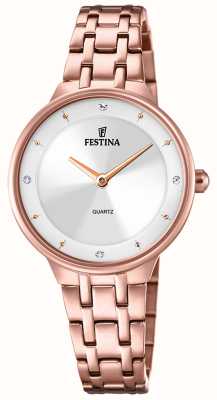 estina Dames rose-pltd. horloge w/cz set & stalen armband F20602/1