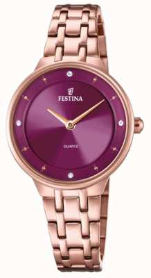 Festina Dames rose-pltd. horloge met cz set & stalen armband F20602/2