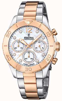 Festina Dames rose-plated chrono horloge met armband & cz sets F20605/1