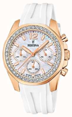Festina Dames rose-plt.steel chrono horloge met rubberen band F20611/1