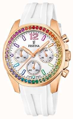 Festina Dames rosé stalen chronograaf met rubberen band F20611/2