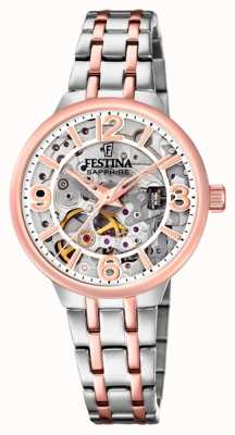 Festina Dames rose-pltd.skeleton automatisch horloge met armband F20615/1