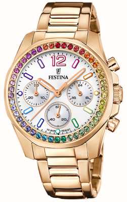 Festina Dames rose-pl.stalen chrono horloge met stalen armband F20639/2
