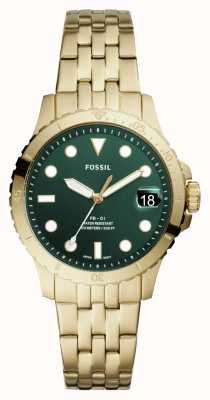 Fossil Dames | groene wijzerplaat | gouden roestvrijstalen armband ES4746