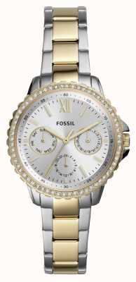 Fossil Dames | zilveren wijzerplaat | kristallen set | tweekleurige armband ES4784