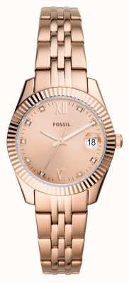 Fossil Dames | rosé gouden wijzerplaat | kristallen set | rosé gouden roestvrijstalen armband ES4898