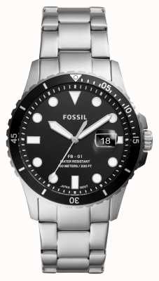 Fossil Heren duik | zwarte wijzerplaat | roestvrijstalen armband FS5652