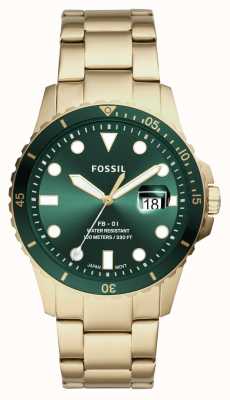 Fossil Heren duik | groene wijzerplaat | gouden roestvrijstalen armband FS5658