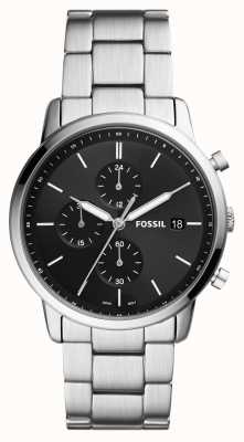 Fossil Heren minimalistisch | zwarte chronograaf wijzerplaat | roestvrijstalen armband FS5847