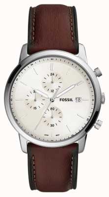 Fossil Heren minimalistisch | crème chronograaf wijzerplaat | bruine leren band FS5849