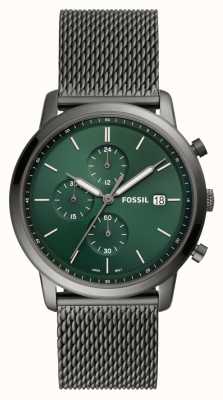 Fossil Neutraal heren | groene chronograaf wijzerplaat | grijze roestvrijstalen mesh armband FS5908