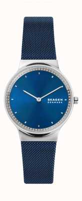 Skagen Freja kristal gezet oceaanblauw roestvrijstalen mesh horloge SKW3018