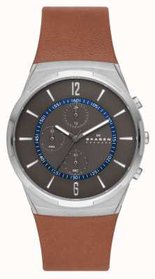 Skagen Melbye chronograaf medium bruin leren horloge met drie wijzers SKW6805