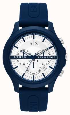 Armani Exchange Heren | witte chronograaf wijzerplaat | blauwe siliconen band AX2437