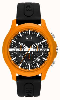 Armani Exchange Heren | zwart en oranje | zwarte siliconen band AX2438
