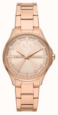 Armani Exchange Dames | rosé gouden wijzerplaat | kristallen set | rosé gouden roestvrijstalen armband AX5264