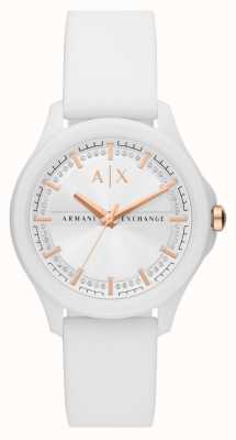Armani Exchange Dames | wijzerplaat met witte kristallen | witte rubberen band AX5268