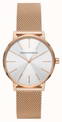 Armani Exchange Dames | zilveren wijzerplaat | rosé gouden stalen mesh armband AX5573
