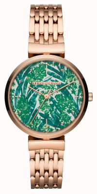 Armani Exchange Dames | groene bladpatroon wijzerplaat | rosé gouden roestvrijstalen armband AX5915