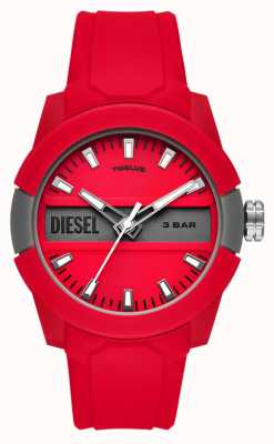 Diesel Heren quartz horloge met rode siliconen band DZ1980
