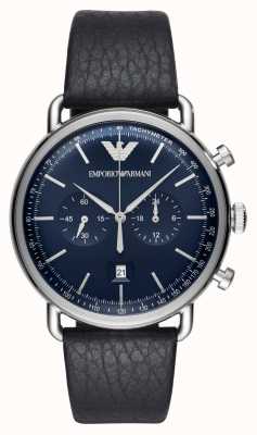 Emporio Armani Heren | blauwe wijzerplaat | zwarte leren band AR11105