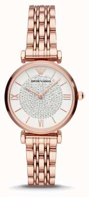 Emporio Armani Dames | wijzerplaat met witte kristallen | rosé gouden roestvrijstalen armband AR11244