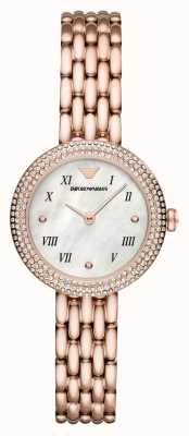 Emporio Armani Dames | parelmoer wijzerplaat | rosé gouden roestvrijstalen armband AR11355