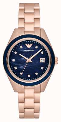Emporio Armani Dames | blauwe parelmoer wijzerplaat | rosé gouden roestvrijstalen armband AR11449