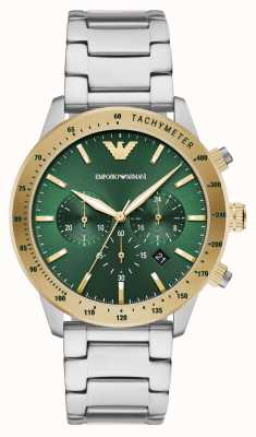 Emporio Armani Heren | groene en gouden chronograaf wijzerplaat | roestvrijstalen armband AR11454