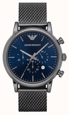 Emporio Armani Heren | blauwe chronograaf wijzerplaat | gunmetal stalen mesh armband AR1979