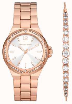 Michael Kors Lennox pavé rose goudkleurig horloge en armband cadeauset MK1053SET