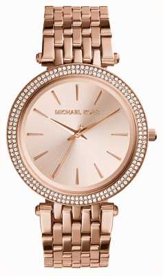 Michael Kors Dames darci horloge rosé goudkleurige kristallen set bezel MK3192