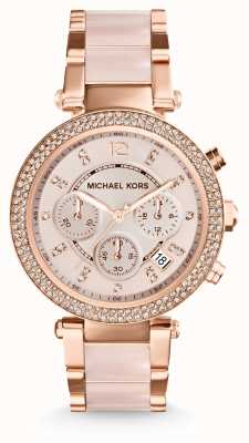 Michael Kors Dames parker roze en rosé goudkleurig chronograaf horloge MK5896