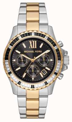 Michael Kors Everest two tone horloge zwart-wit kristal set bezel MK7209
